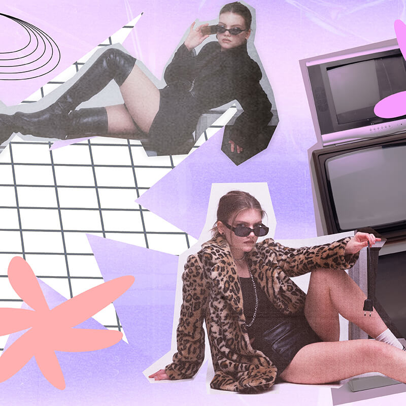 Year 2000's collage of models and retro TV's.